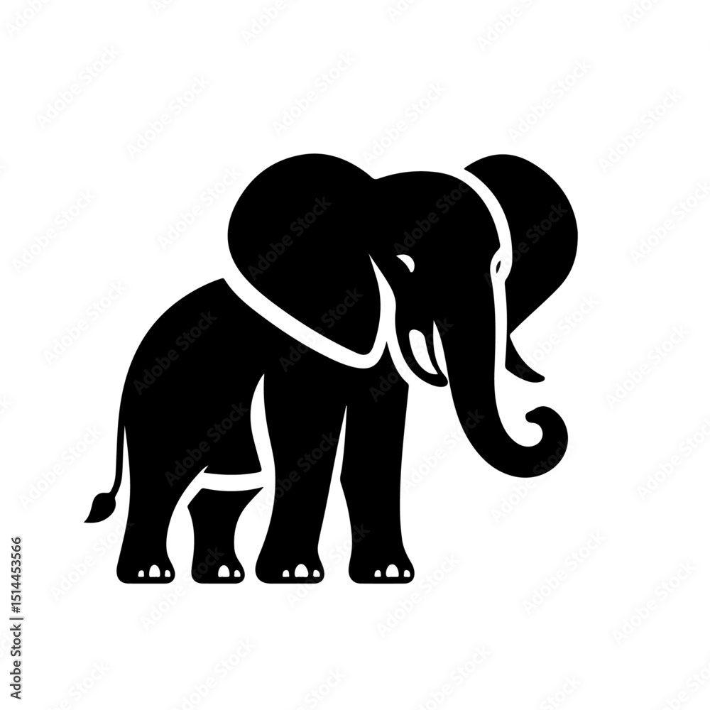Fototapeta premium Elephant with Tusks Silhouette for Wildlife and Strength Design