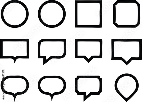 Vector illustration of simple speech bubbles and thought shapes in silhouetted black