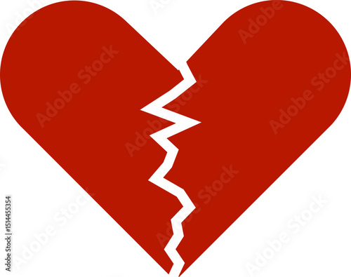 Heartbreak icon. Broken heart or divorce vector isolated on transparent background. Outline drawing broken red hearts line clipart breakup symbol for apps and websites