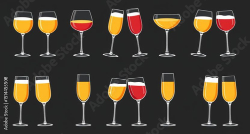 Set of champagne, Champagne glass vector set, Champagne bottle illustration, Champagne celebration icons, Champagne flute clipart, Champagne toast vector, Sparkling wine icon set, Champagne explosion 