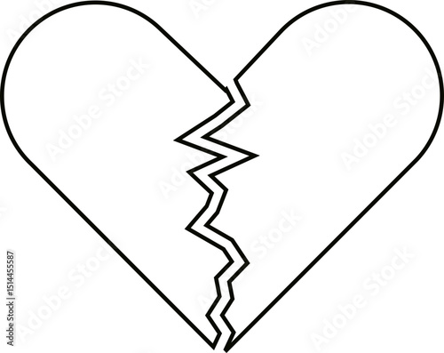 Heartbreak icon. Broken heart or divorce vector isolated on transparent background. Outline drawing broken red hearts line clipart breakup symbol for apps and websites