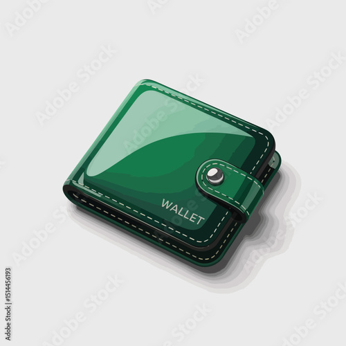 Glossy Green Wallet Icon with Buttoned Flap Representing Personal Finance Management, Digital Wallet Security, and Money Organization in Business and Consumer Contexts