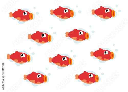 Animal cartoon character: funny gold fish on a white background 