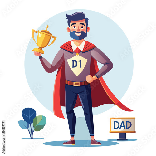 Father's Day Hero Dad Illustration with Gold Cup