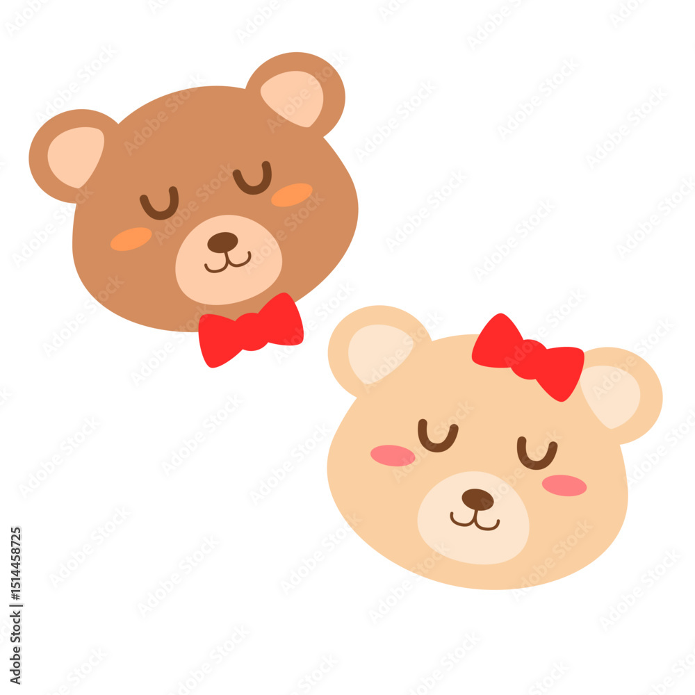 Fototapeta premium Cute couple bear illustration. Animal cartoon. Can be used for wallpaper and sticker