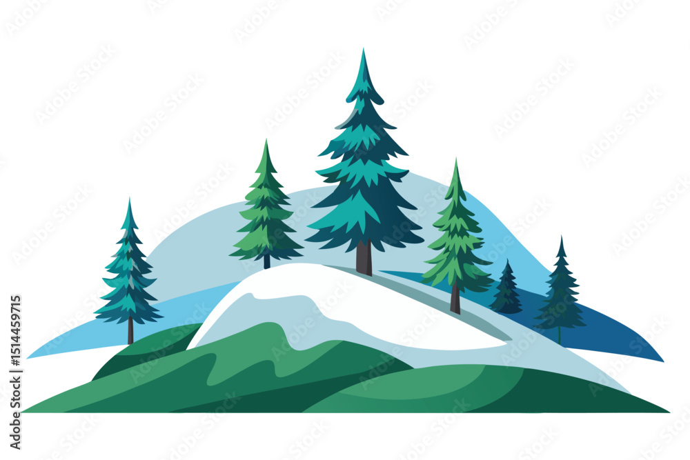 Obraz premium Winter hill with pine trees 