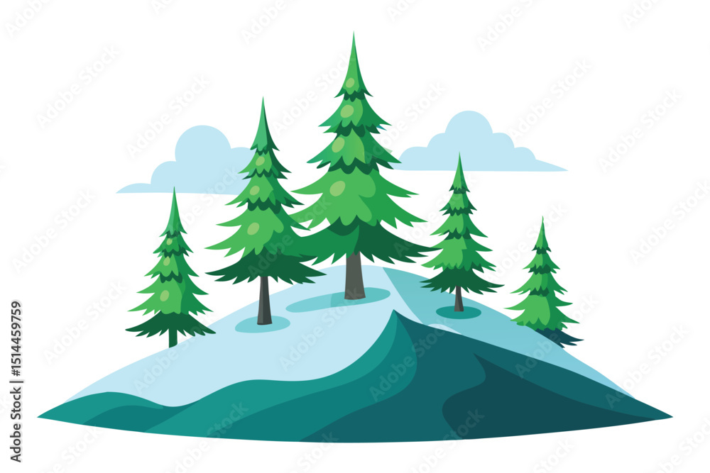 Fototapeta premium Winter hill with pine trees 