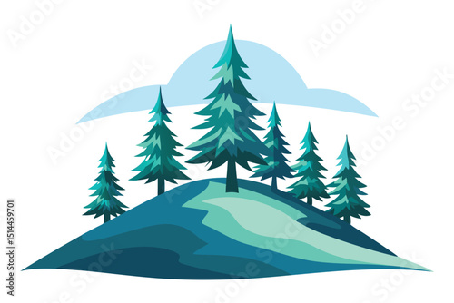 Winter hill with pine trees 