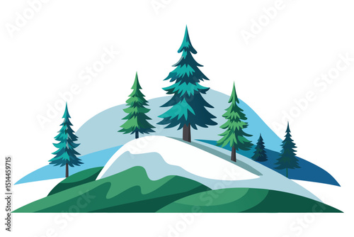 Winter hill with pine trees 