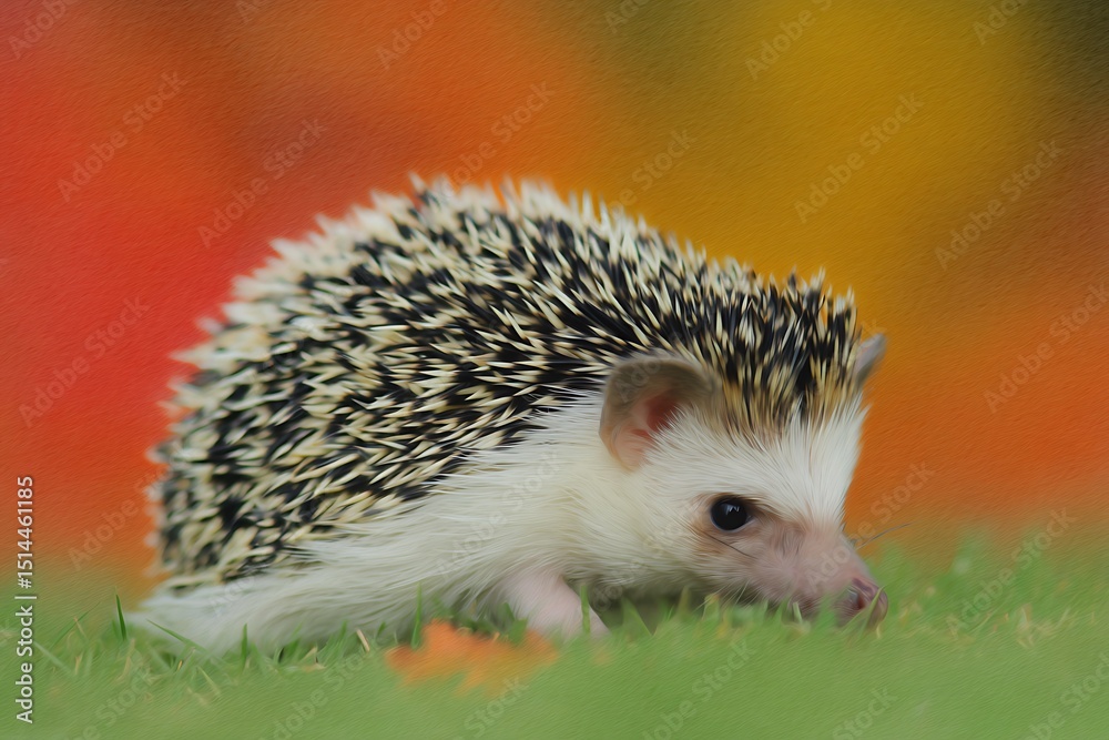 Fototapeta premium Adorable hedgehog on grass cute animal