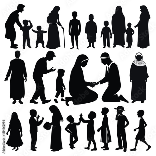 Silhouettes of Middle Eastern People in Various Poses and Attire