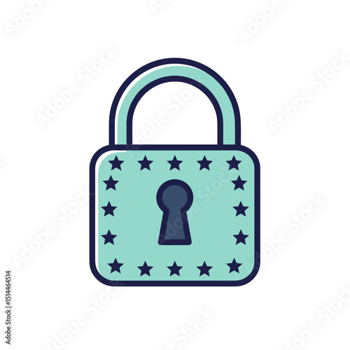 GDPR-Lock Icon in a flat design with stars and teal color  
