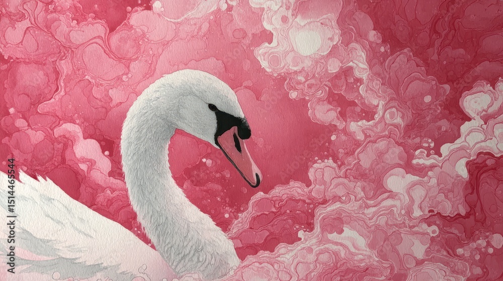 Fototapeta premium Serene Swan in Pink Abstract Watercolor