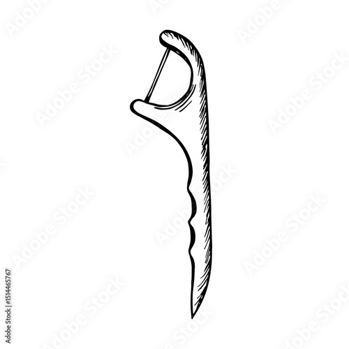Dental floss illustrated in a hand-drawn vector line style. In-home dental hygiene, oral care, stomatology. Simple outline doodle clipart on a white background