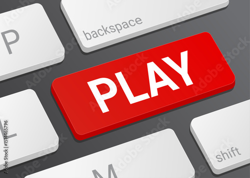 Close Up Play Button on Laptop or Computer Keyboard for Media Playback, Video Control, and 3D Technology Illustration