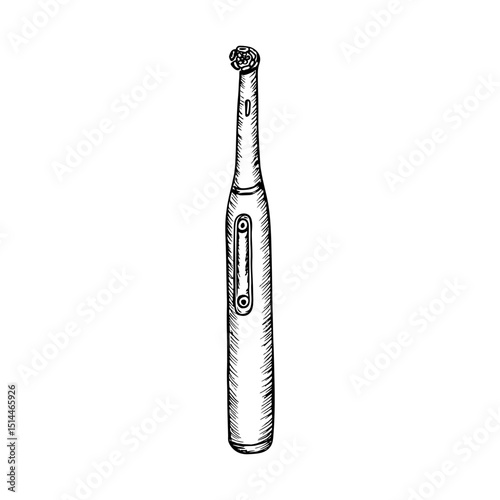 Electric toothbrush sketch drawing. Personal oral care, stomatology, oral hygiene tools. Minimalist doodle hand drawn outline illustration isolated on a white backdrop