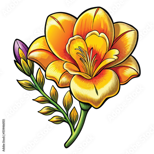 Vibrant Freesia Flower illustration with delicate full bloom petals