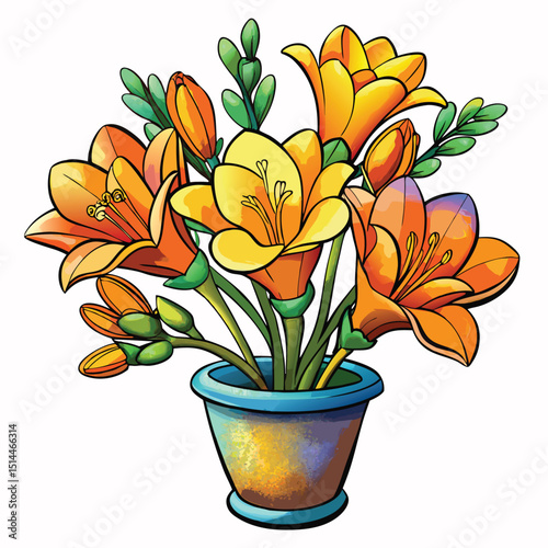 Vibrant Freesia Flower illustration with delicate full bloom petals