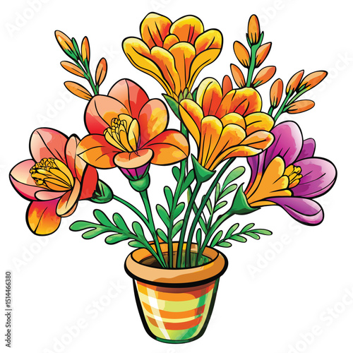 Vibrant Freesia Flower illustration with delicate full bloom petals