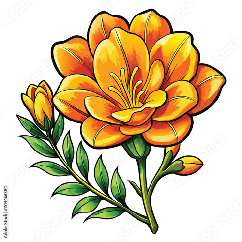 Vibrant Freesia Flower illustration with delicate full bloom petals