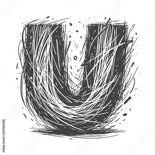 Vintage Hand-Drawn Sketch Style Letter U Illustration – Classic Alphabet Engraving for Typography, Education, and Monogram Lifestyle Apparel, Stickers, Label, and T-Shirts