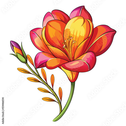 Vibrant Freesia Flower illustration with delicate full bloom petals