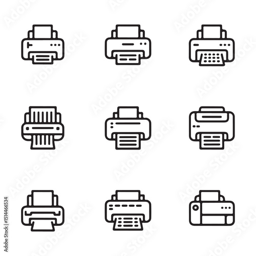 Vector Illustration Set of Different Printer Models on white background