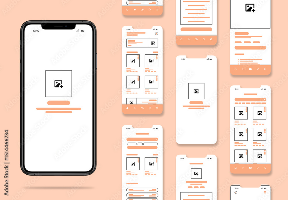 Line Platform Line Mobile App Ui Wireframe Design Layout Stock Template | Adobe Stock