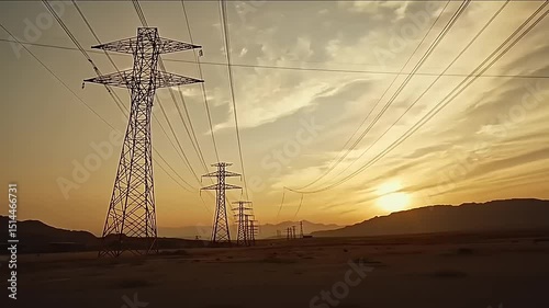 Sunset Powerlines in Desert Landscape