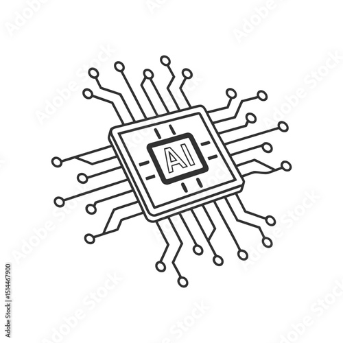 AI Microchip Icon: Sleek line art showcasing an AI microchip, symbolizing artificial intelligence and advanced technology