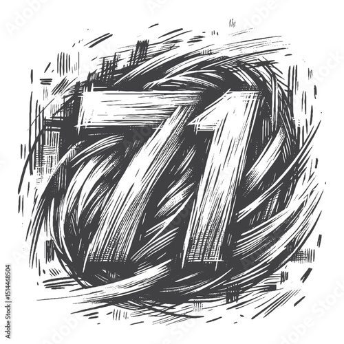 Vintage Hand-Drawn Sketch Style Number 71 Illustration – Artistic Numeric Engraving for Retro Typography, Education, and Creative Lifestyle Apparel, Stickers, Label, and T-Shirts
