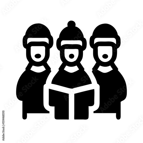 Christmas carolers singing, black icon, for holiday cards