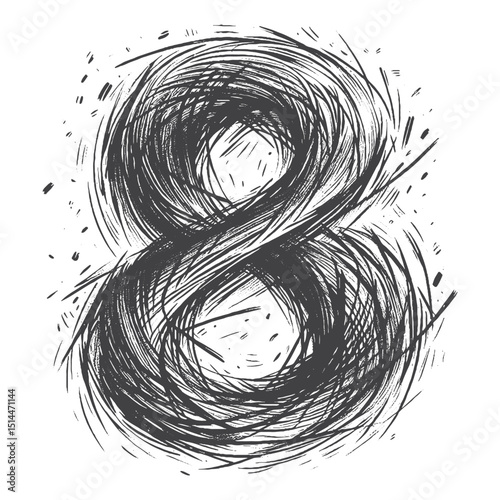 Vintage Hand-Drawn Sketch Style Number 8 Illustration – Typography Engraving for Numerical Design, Stickers, Label, and T-Shirts