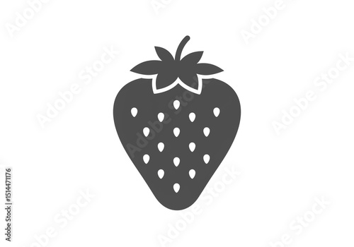 A gray strawberry with seeds and leaves on a white background in a simple vector illustration style