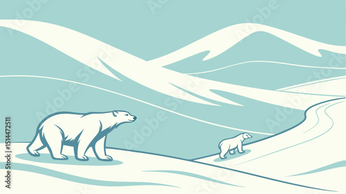 Tundra Landscape with Icy Ground Vector Illustration
