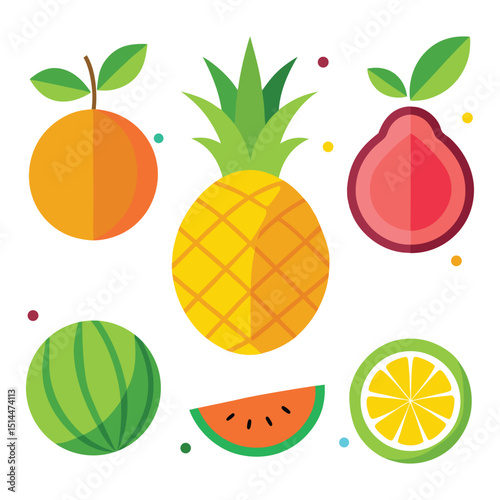 Summer Fresh Fruit Mix Vector with Citrus and Melon