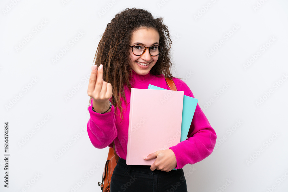 Obraz premium Young student Arab woman isolated on white background making money gesture
