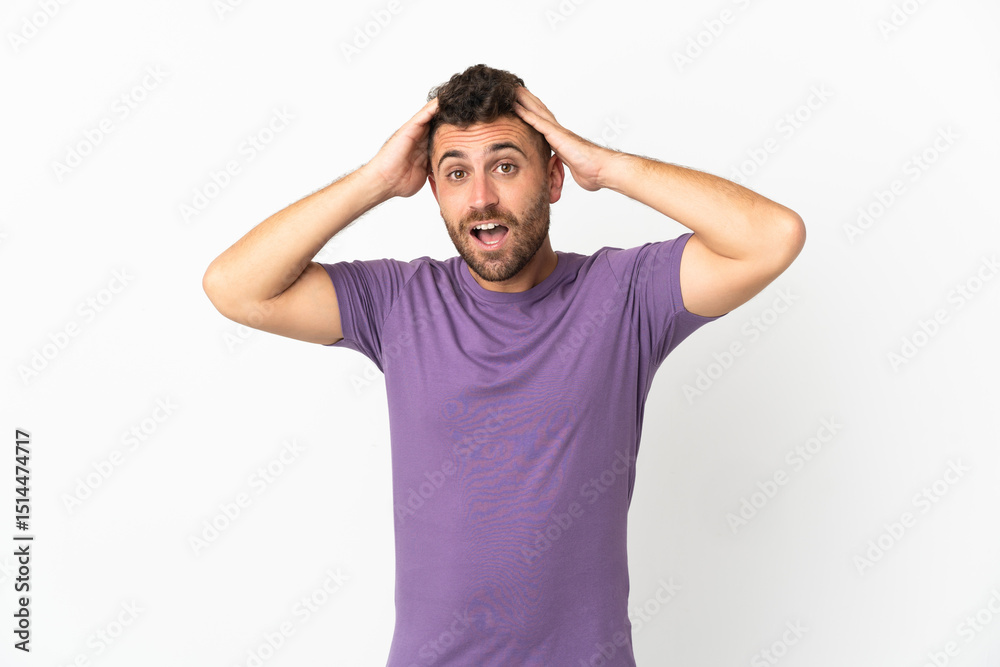 Caucasian man isolated on white background with surprise expression Caucasian man isolated on white background with surprise expression