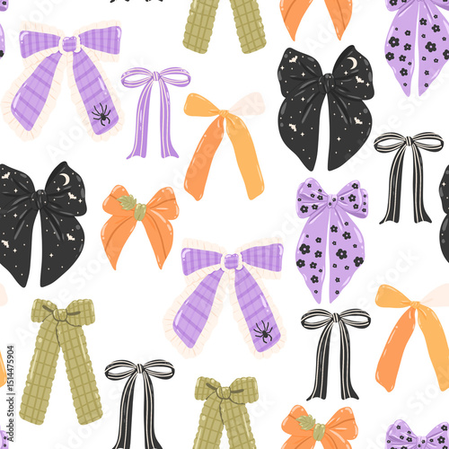Halloween Coquette Bows Seamless Pattern 
