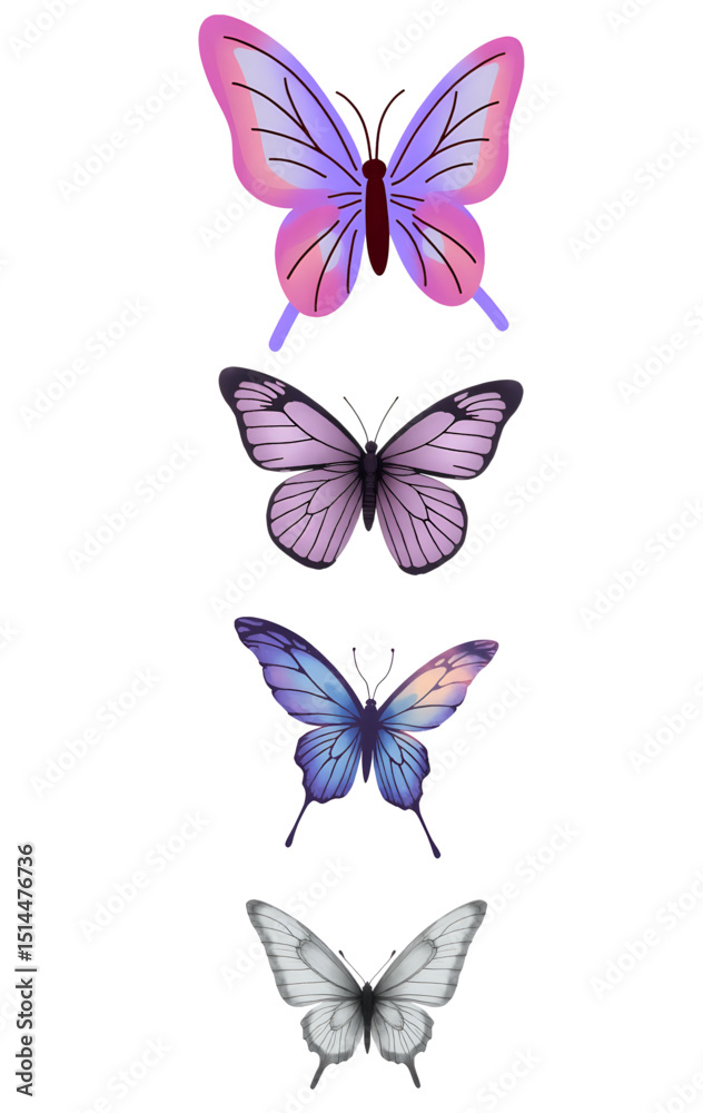 Fototapeta premium Fantasy butterfly with dreamlike wings, flying, transparent.