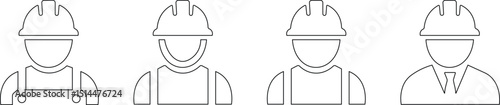 Builder icons set. Avatar with hard helmet and jacket set construction worker icon design Construction worker, engineer, labour, male worker and employee in a helmet Suitable for Infographics,Web Page