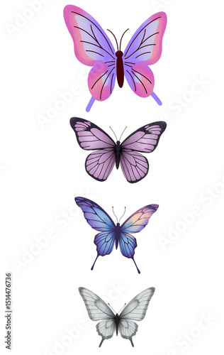 Fantasy butterfly with dreamlike wings, flying, transparent.