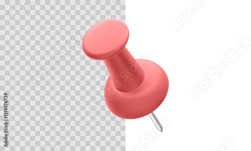 Red Office Push Pin With Metal Needle In Isometric View. Vector Illustration Of Realistic Thumbtack For Bulletin Board, Reminder Note Or Office Stationery Design.