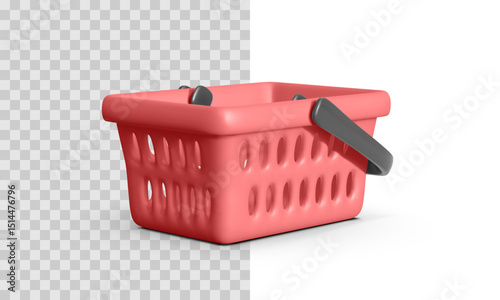 Realistic Red Plastic Shopping Basket With Black Handles. Vector Illustration Of Empty Retail Container For Supermarket, Grocery Store, Commerce Or Online Market Design.