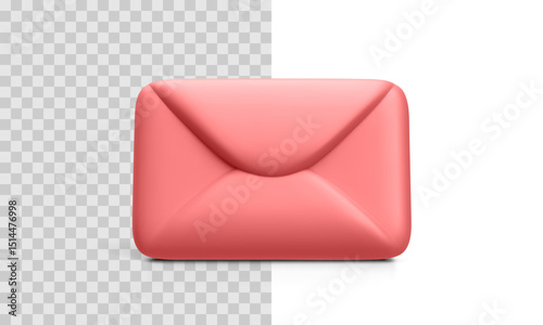 Closed Red Envelope Rendered In Minimal 3D Style, Shown From Front Angle. Clean Vector Illustration Representing Mail, Message, Contact, Or Communication Concept For Web Or UI Design.