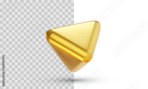 Golden Triangle Button Rendered In Glossy 3D Style, Symbolizing Play, Direction, Or Navigation. Clean Vector Illustration For UI, Media, Or Interface Design Concepts.