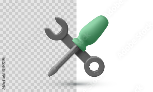 Crossed Screwdriver And Wrench In Realistic 3D Style, Symbolizing Settings, Tools, Or Repair Functions. Clean Vector Illustration For Technical, Maintenance, Or Construction Concepts.