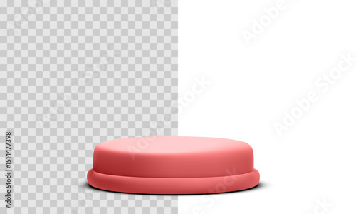 Red Minimal Podium With Smooth Rounded Base And Shadow On Split Background. Clean 3D Platform For Product Showcase, Branding Display Or UI Mockup Scenes. Isolated Vector Illustration