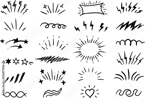 Wallpaper Mural Blackwhite doodle sheet features lines zigzag wave patterns stars heart lightning and burst elements Torontodigital.ca