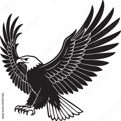 Eagle front view with wings fully spread wide